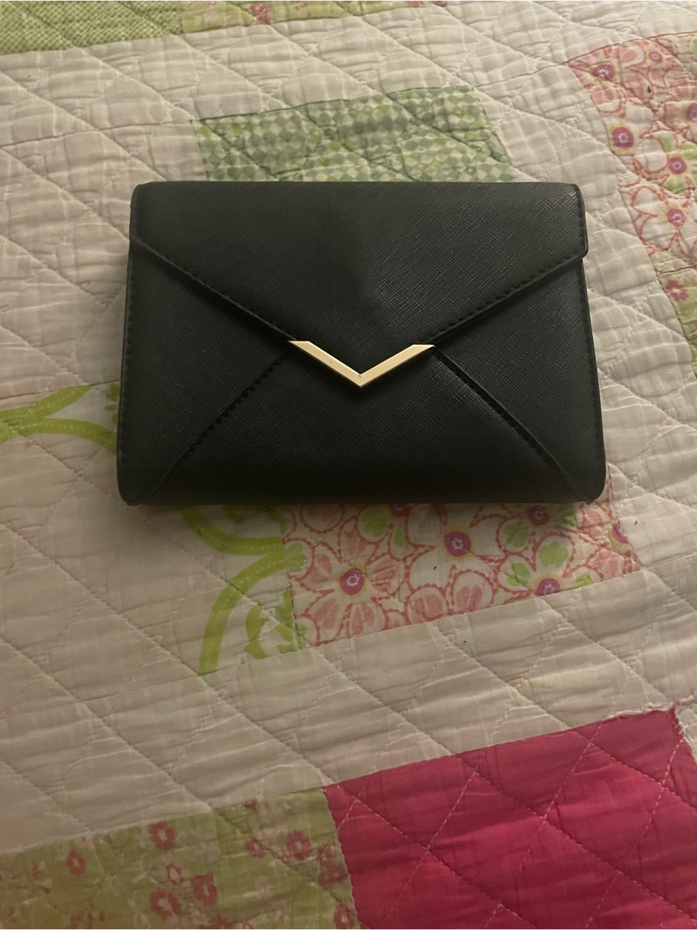 Black Envelope Crossbody Bag with Gold Accent